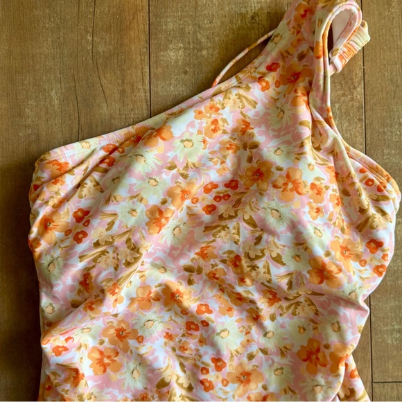 Kona Sol Floral One Piece Swimsuit Pink & Orange Floral One Shoulder Sz Medium - Picture 4 of 7